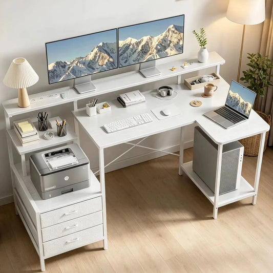NEBMAAX Ergonomic Gaming Desk With Monitor Stand And Charging Station