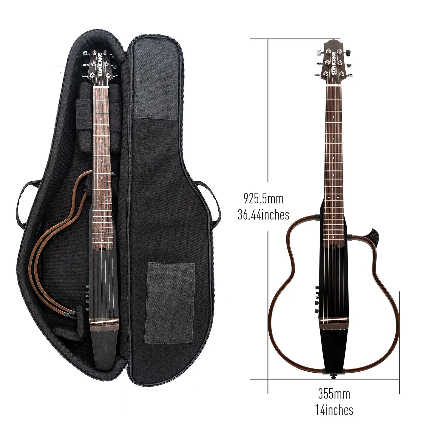 SonicaKe Silent Acoustic Electric Travel Guitar With Rechargeable Preamp