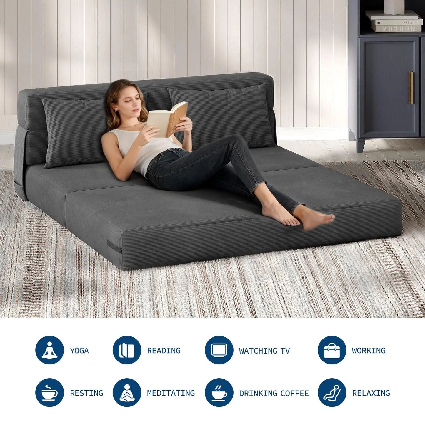 HobbyLane 4 In 1 Folding Sofa Bed Couch With Pillow Loveseat