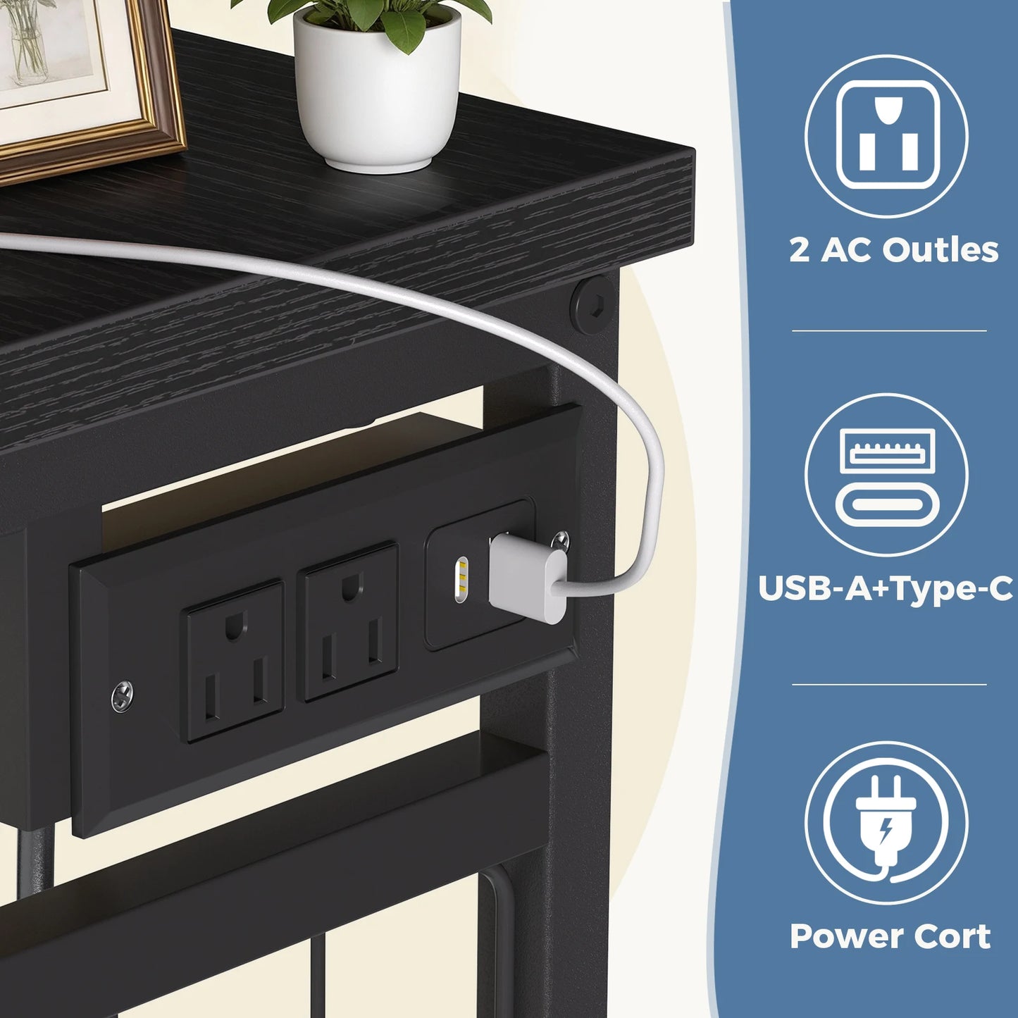 JHK Six Drawer Fabric Dresser With Hanging Rack And LED Lights