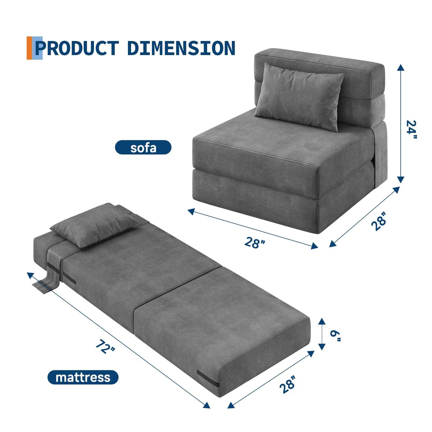 HobbyLane 4 In 1 Folding Sofa Bed Couch With Pillow Loveseat