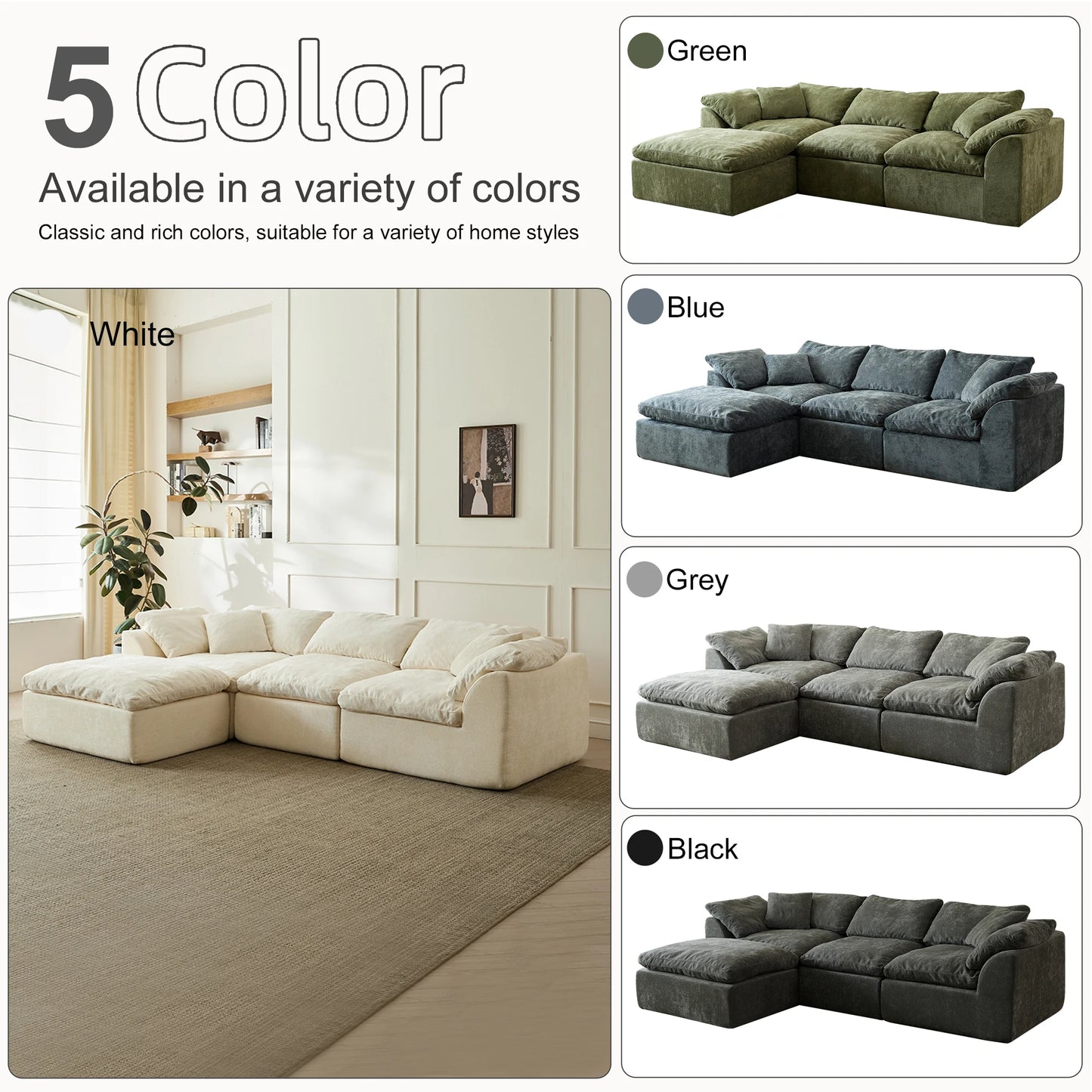 Yeflixvrau Modern Cloud L Shaped Sofa Modular Sectional With Ottoman