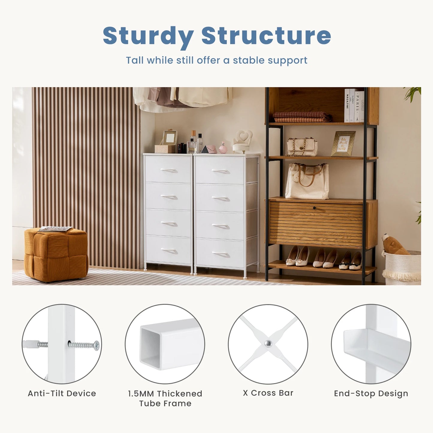 MCQ Living Room 4 Drawer Fabric Cabinet Storage Chest