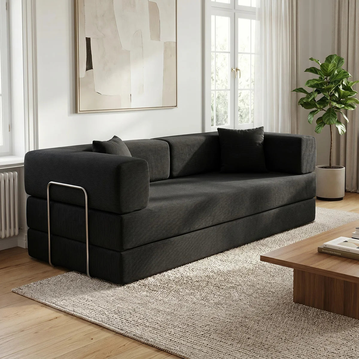 YQzyphyna 4-In-1 Folding Corduroy Futon Sofa Bed Loveseat