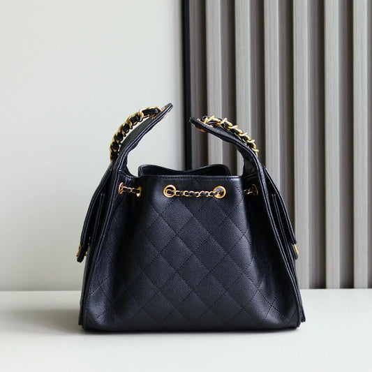 Women's Quilted Shoulder Bag With Chain Handle Faux Leather Tote