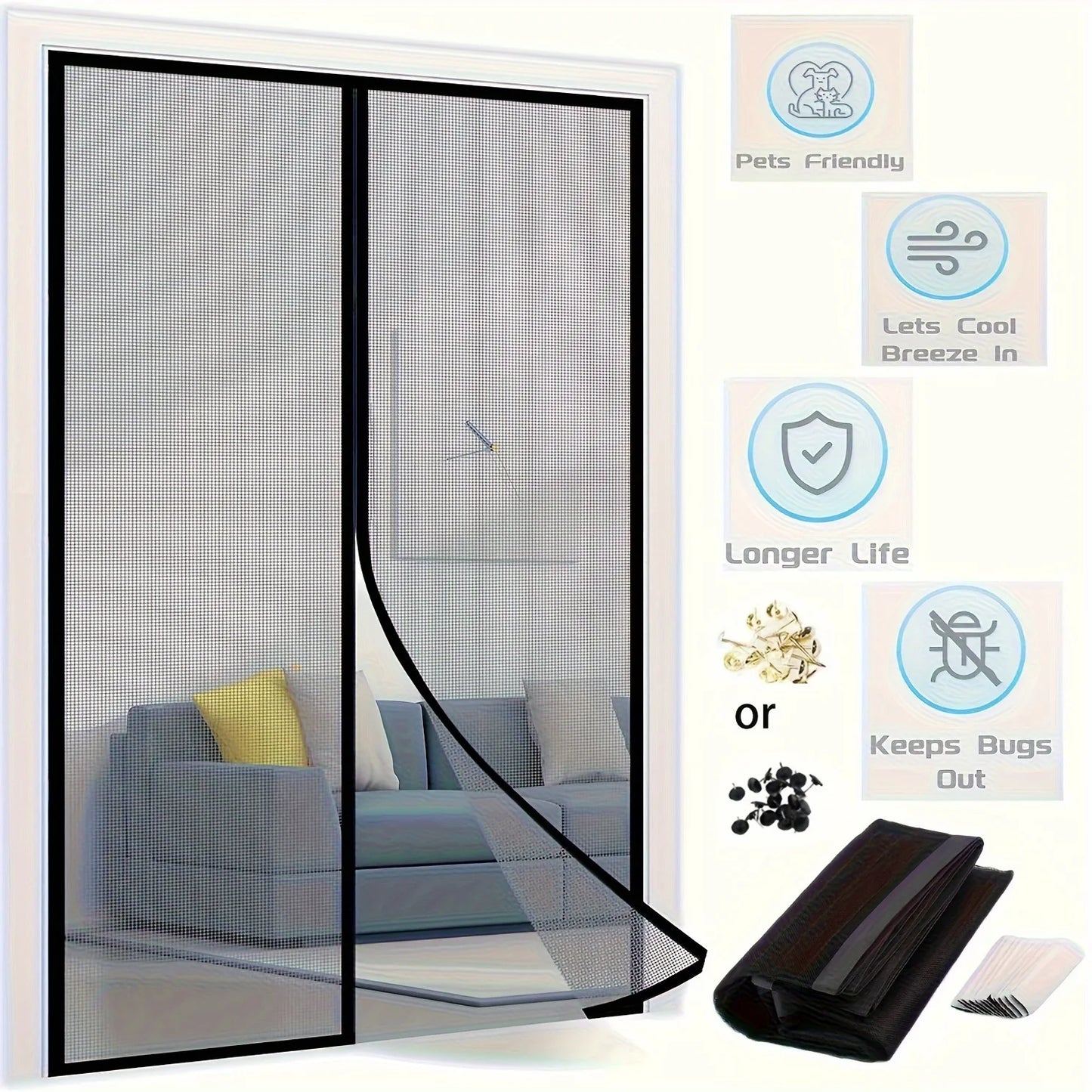 Magnetic Door Screen Net Mosquito Barrier Curtain For Indoor Use