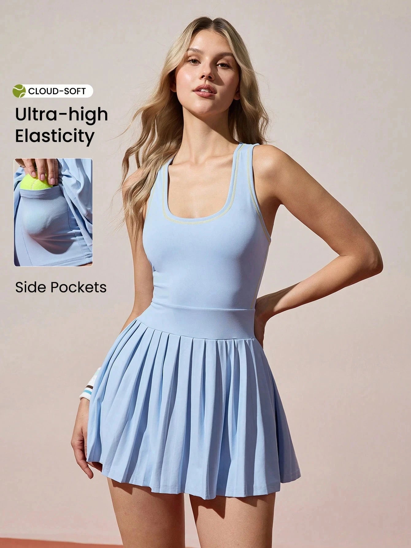 Modal Women Sleeveless Tennis Dress With Inner Shorts And Pocket