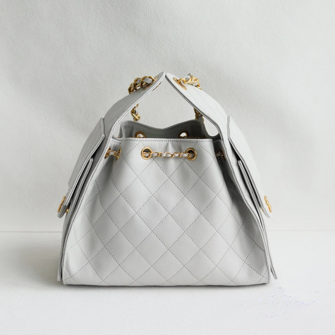Women's Quilted Shoulder Bag With Chain Handle Faux Leather Tote