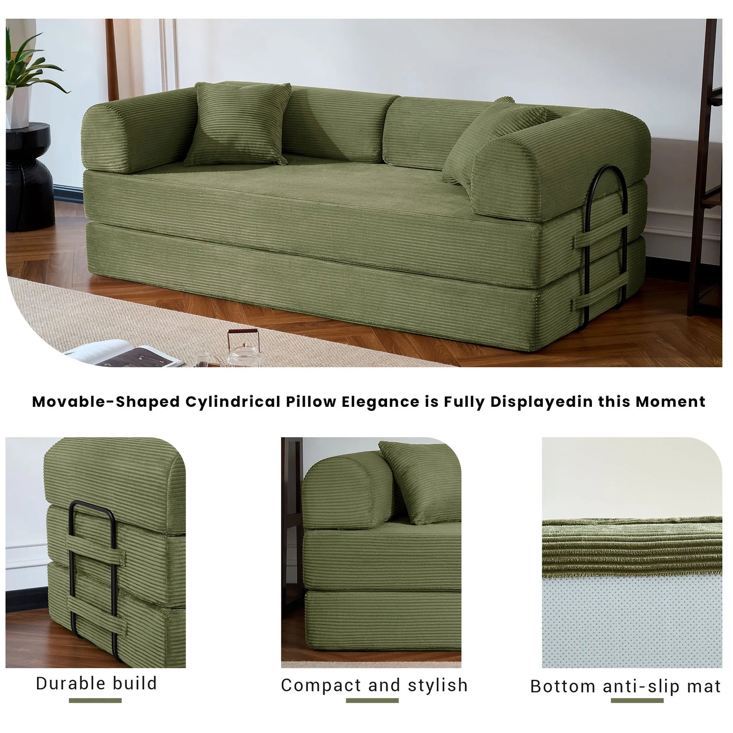 Corduroy Upholstered Folding Convertible Sofa Bed Loveseat Sleeper