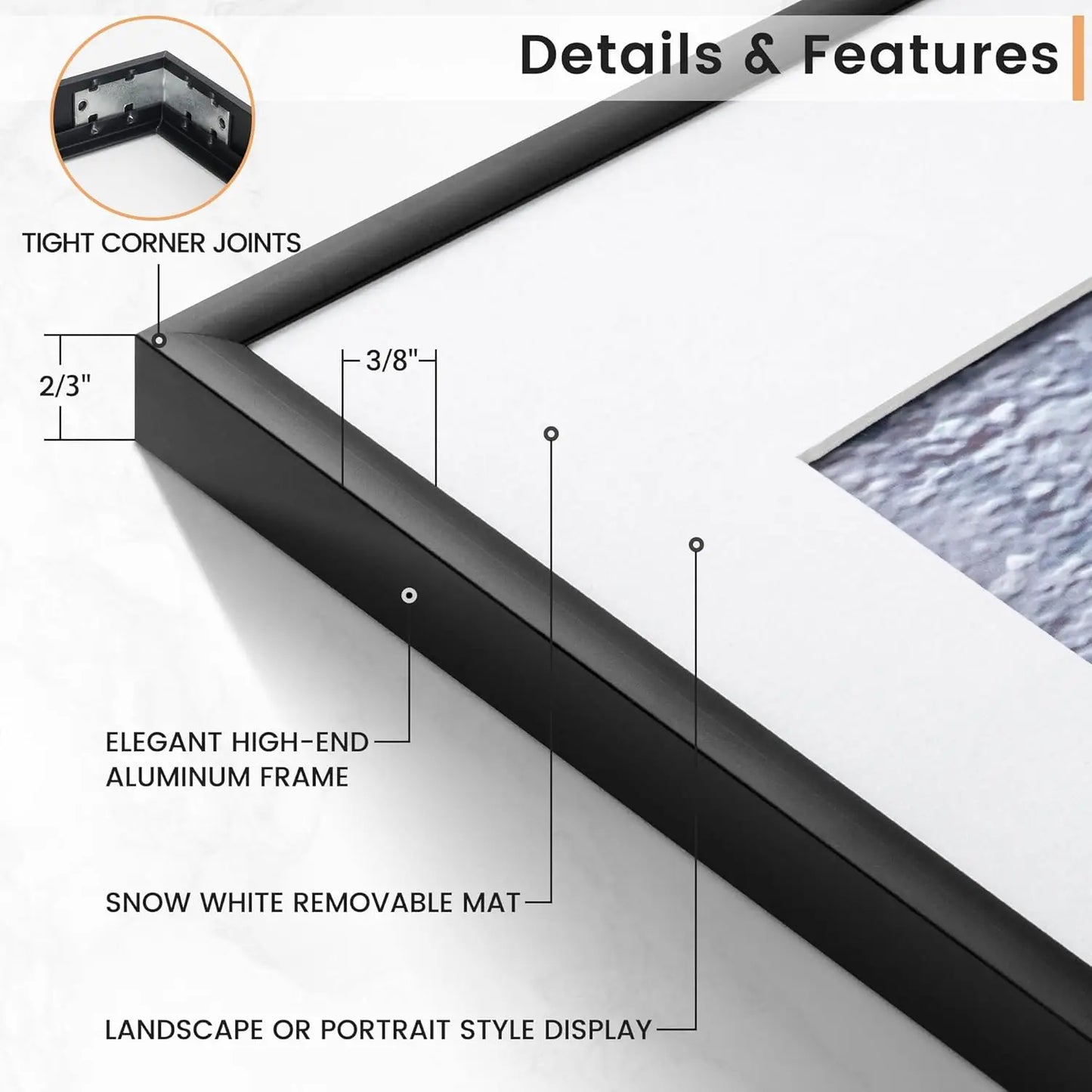 Aluminum Picture Frame Set Three Pieces With Mat