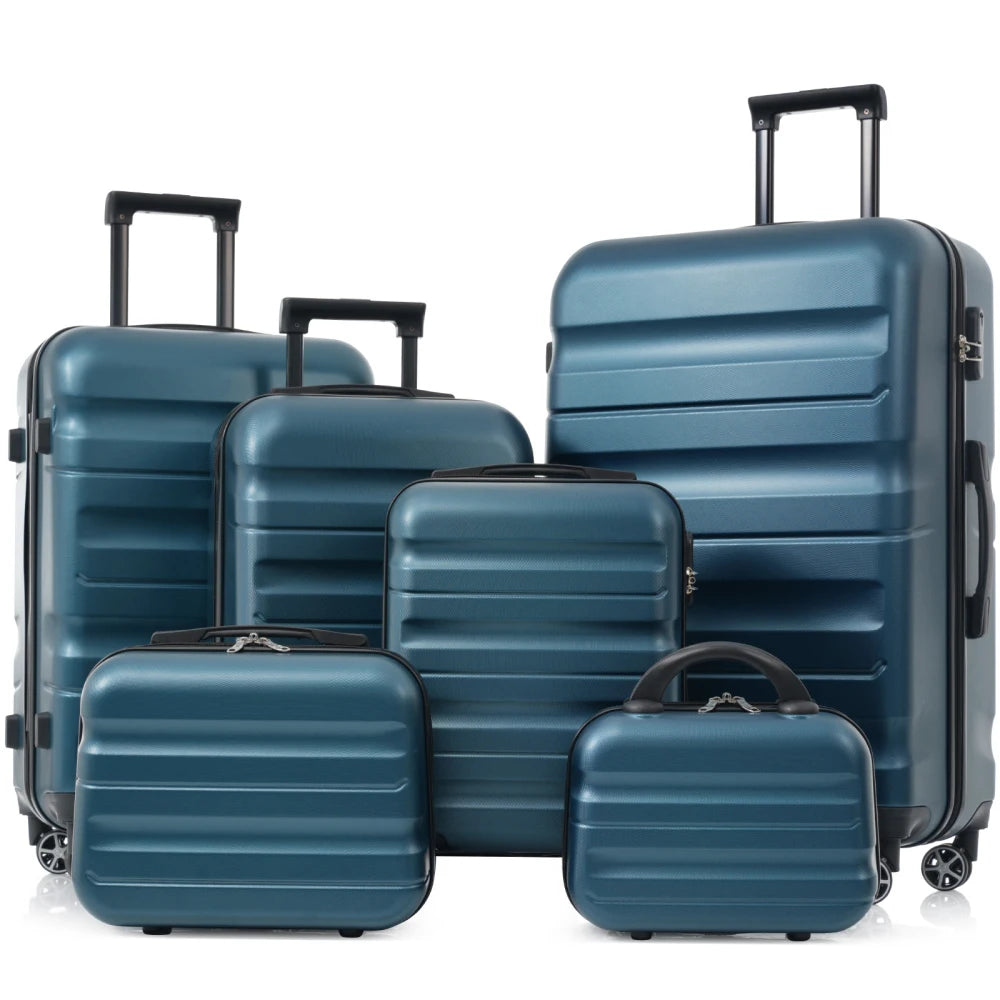 6 Piece ABS Hardshell Luggage Set Dual Spinner Wheels Travel