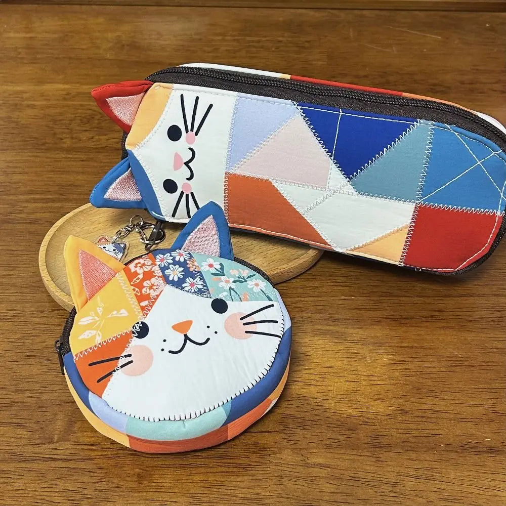 Waterproof Patchwork Cat Coin Purse With Zipper Makeup Bag Canvas