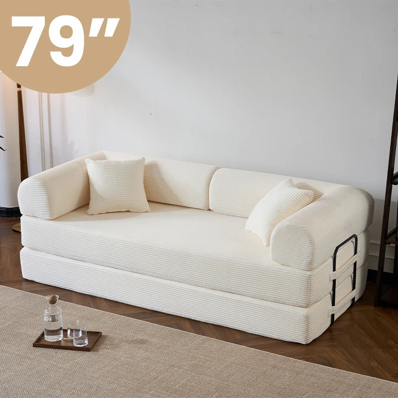 Corduroy Upholstered Folding Convertible Sofa Bed Loveseat Sleeper