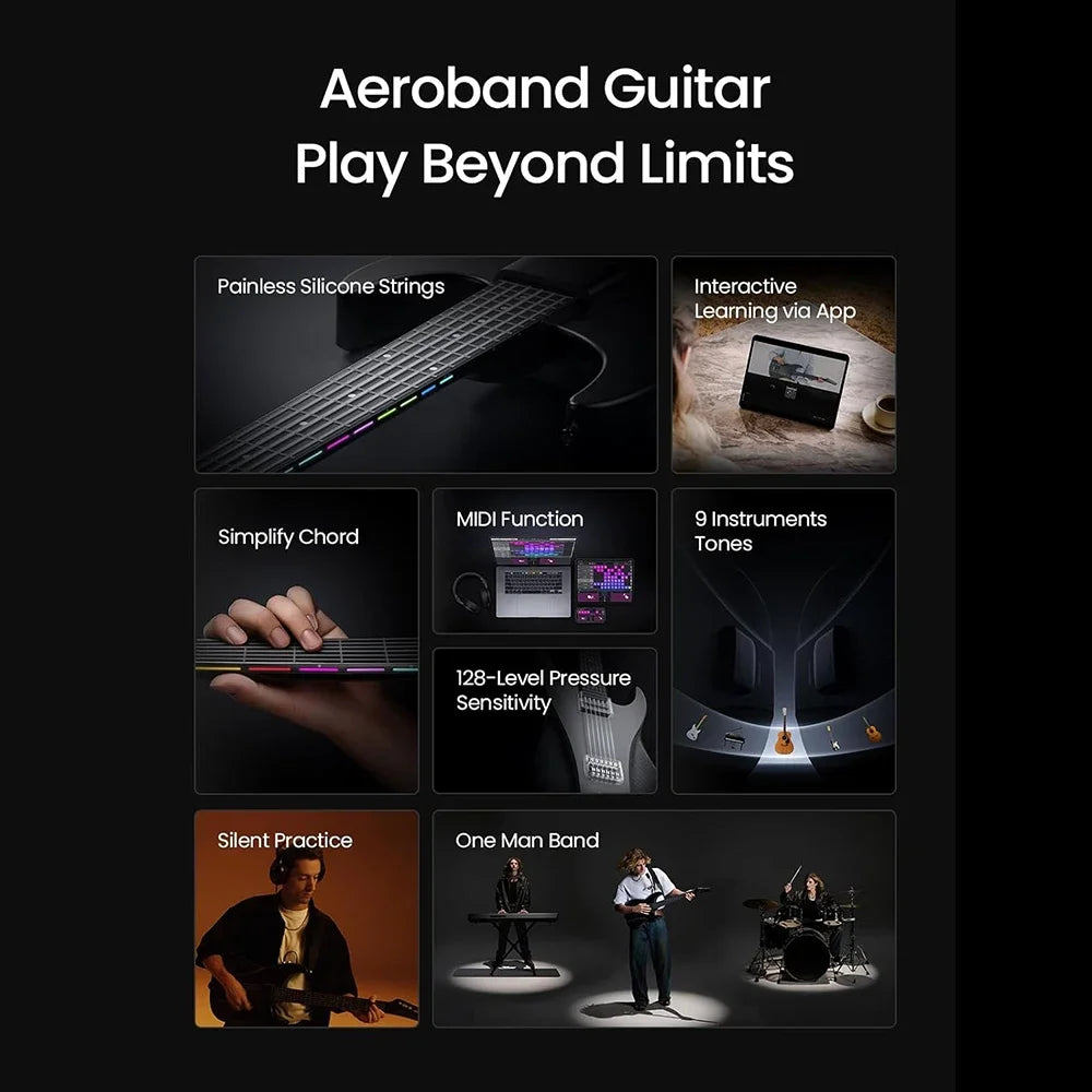 AeroBand Travel Guitar Pain Free Silicone Strings Speaker