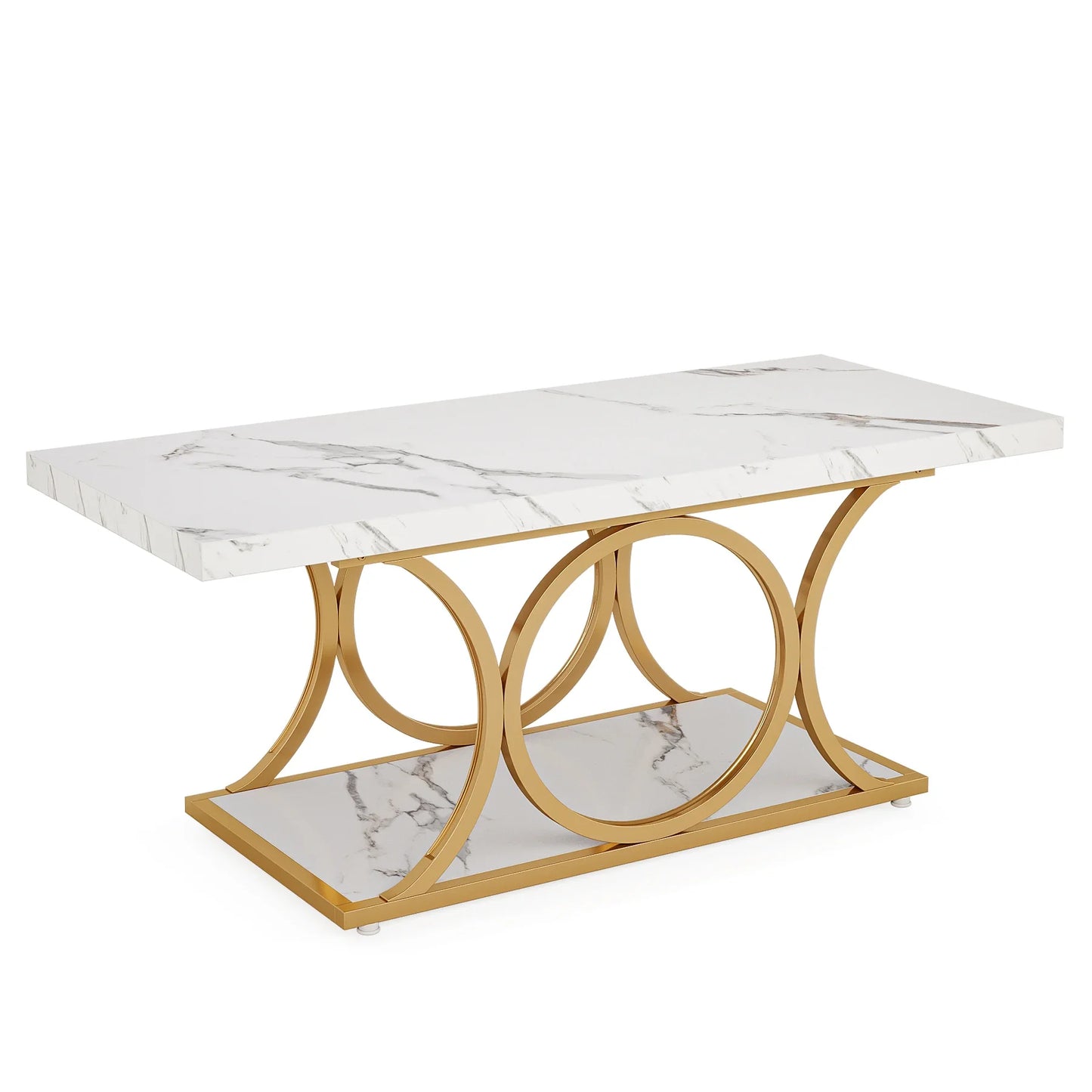 Tribesigns Rectangle Coffee Table Two Tier Faux Marble Wood