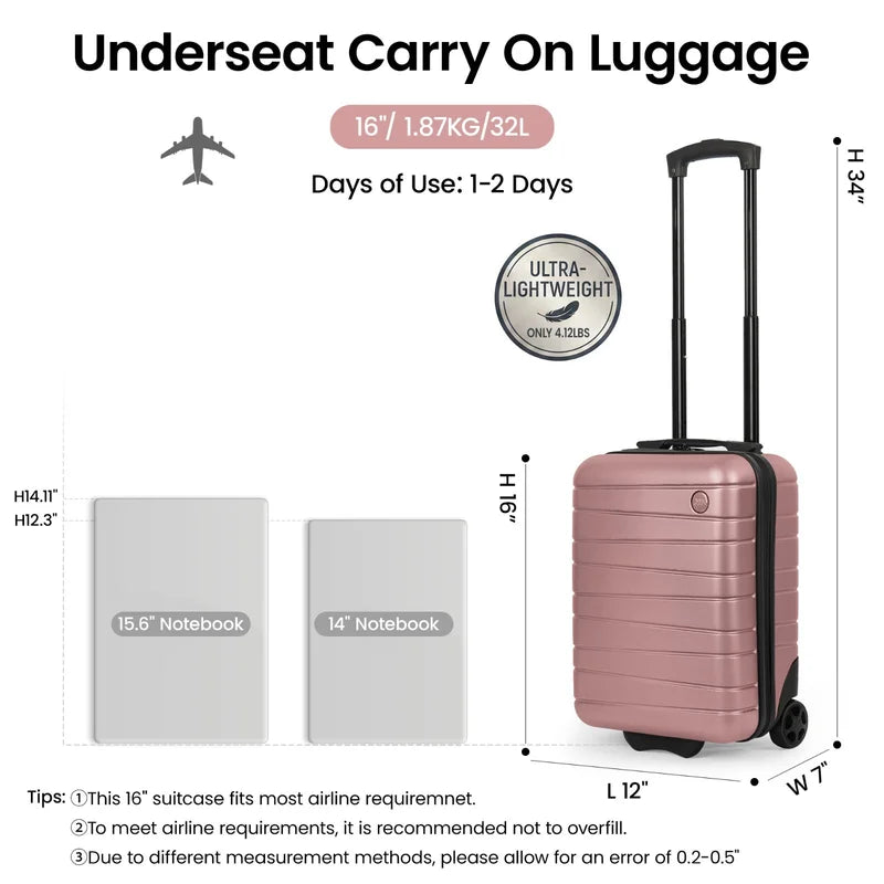 Lightweight Hardside Carry-On Luggage for Travel Unisex Durable