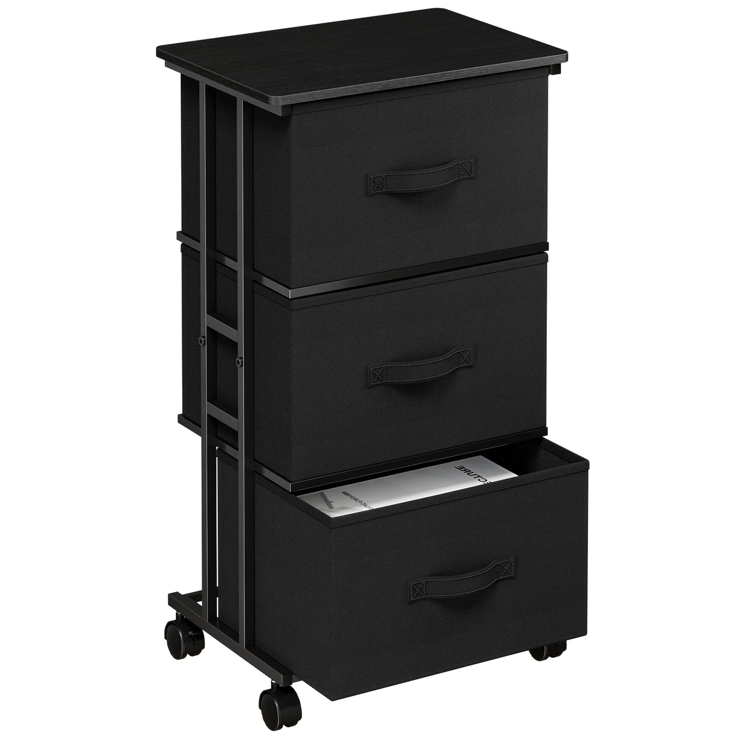 JHK 3 Drawer Dresser With Wheels Metal Frame Storage Cabinet For Closet Bedroom