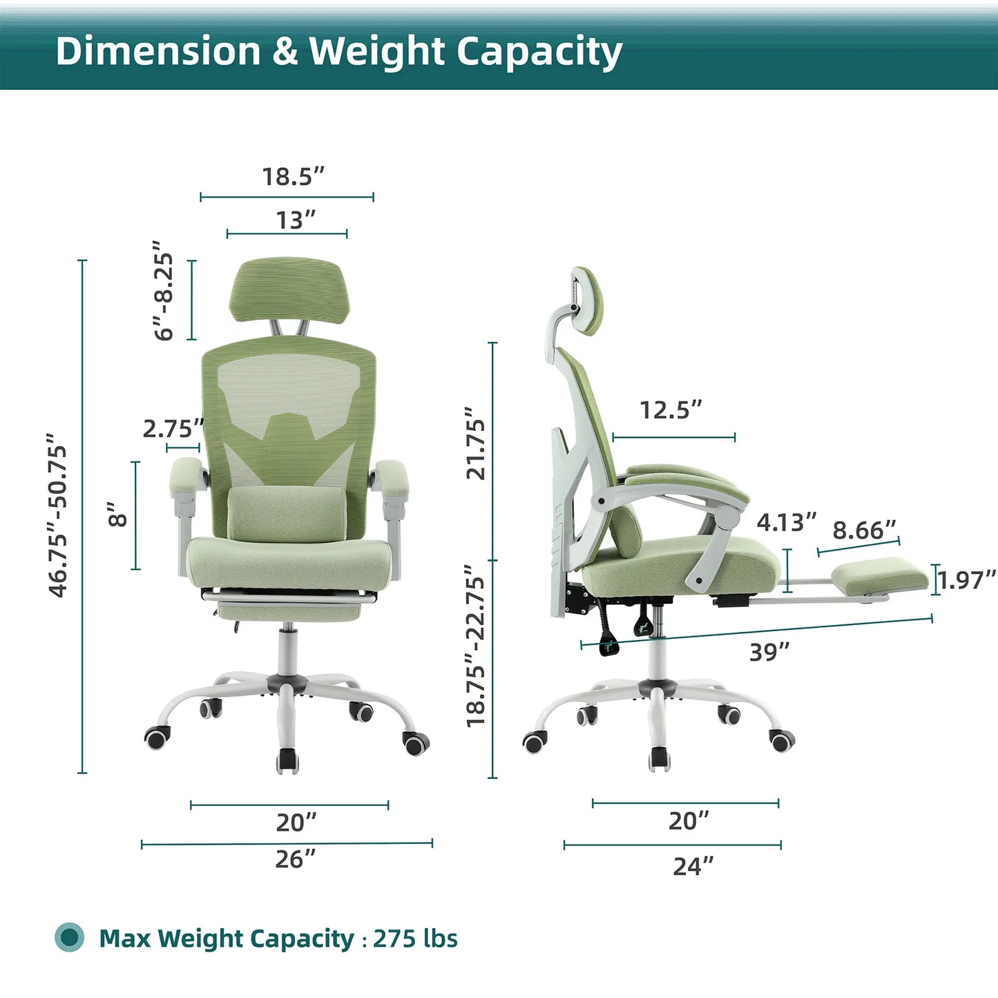 JHK Ergonomic High Back Mesh Reclining Rocking Gaming Chair With Lumbar Support