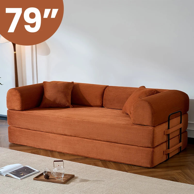 Corduroy Upholstered Folding Convertible Sofa Bed Loveseat Sleeper