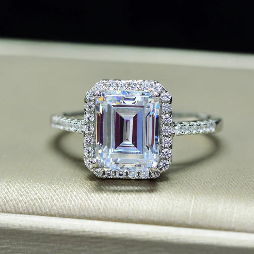 CBTB Rectangular Moissanite Ring 925 Sterling Silver Engagement Ring