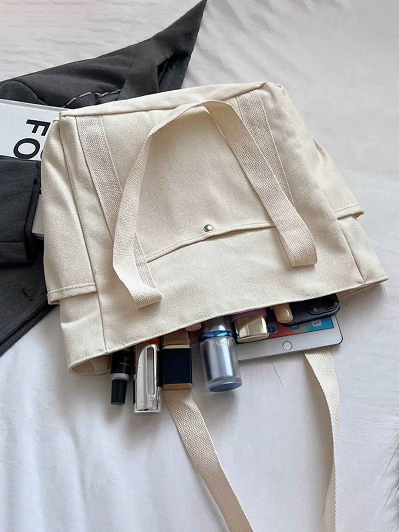 Women's Multi-Pocket Canvas Tote Bag With Large Capacity