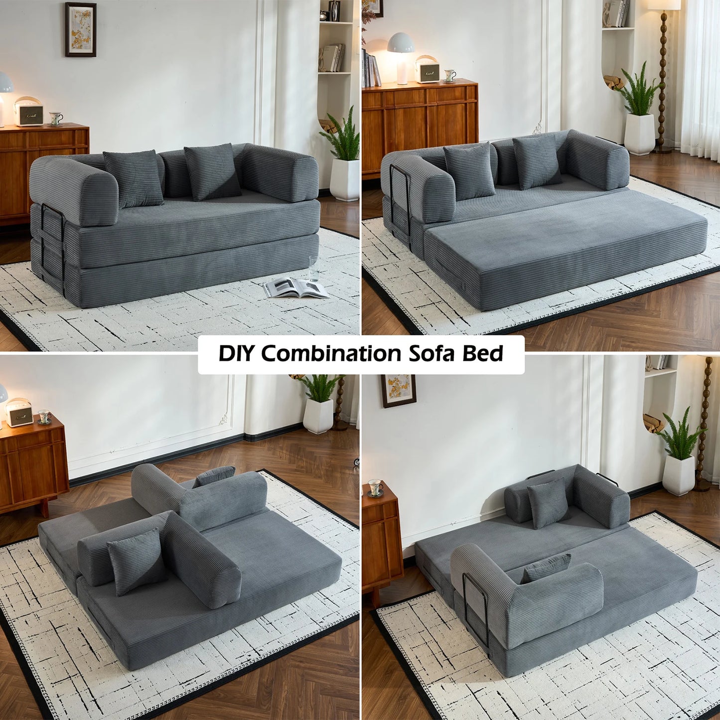 THOLASIS Folding Convertible Sofa Bed Corduroy Futon for Small Spaces