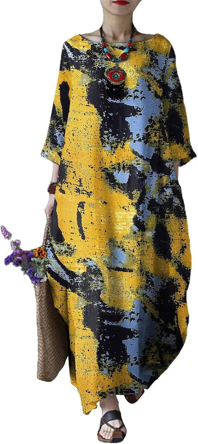 Cotton Caftan Maxi Dress Loose Fit For Autumn Casual