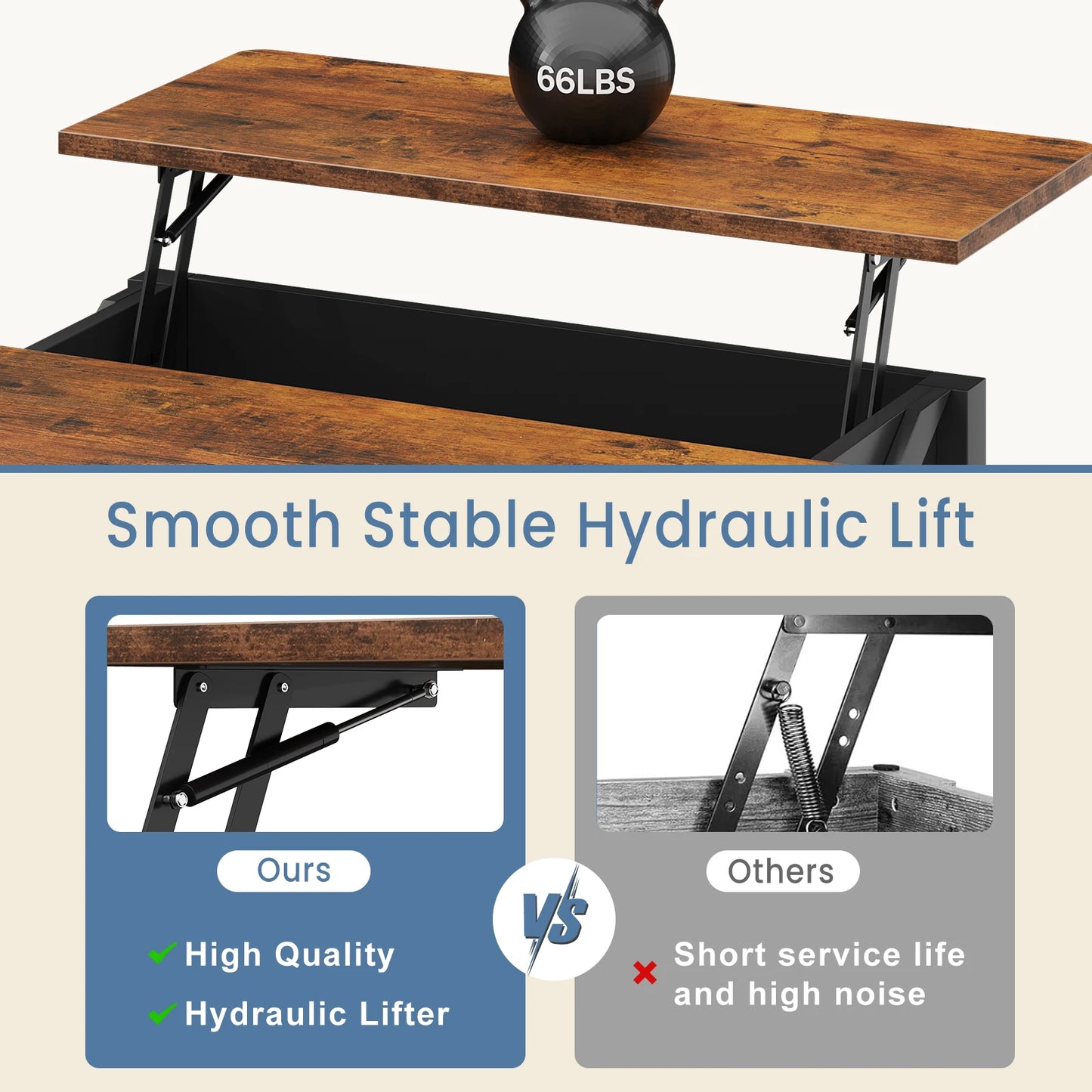 MCQ Wood Lift Top Coffee Table With Adjustable Storage Shelf