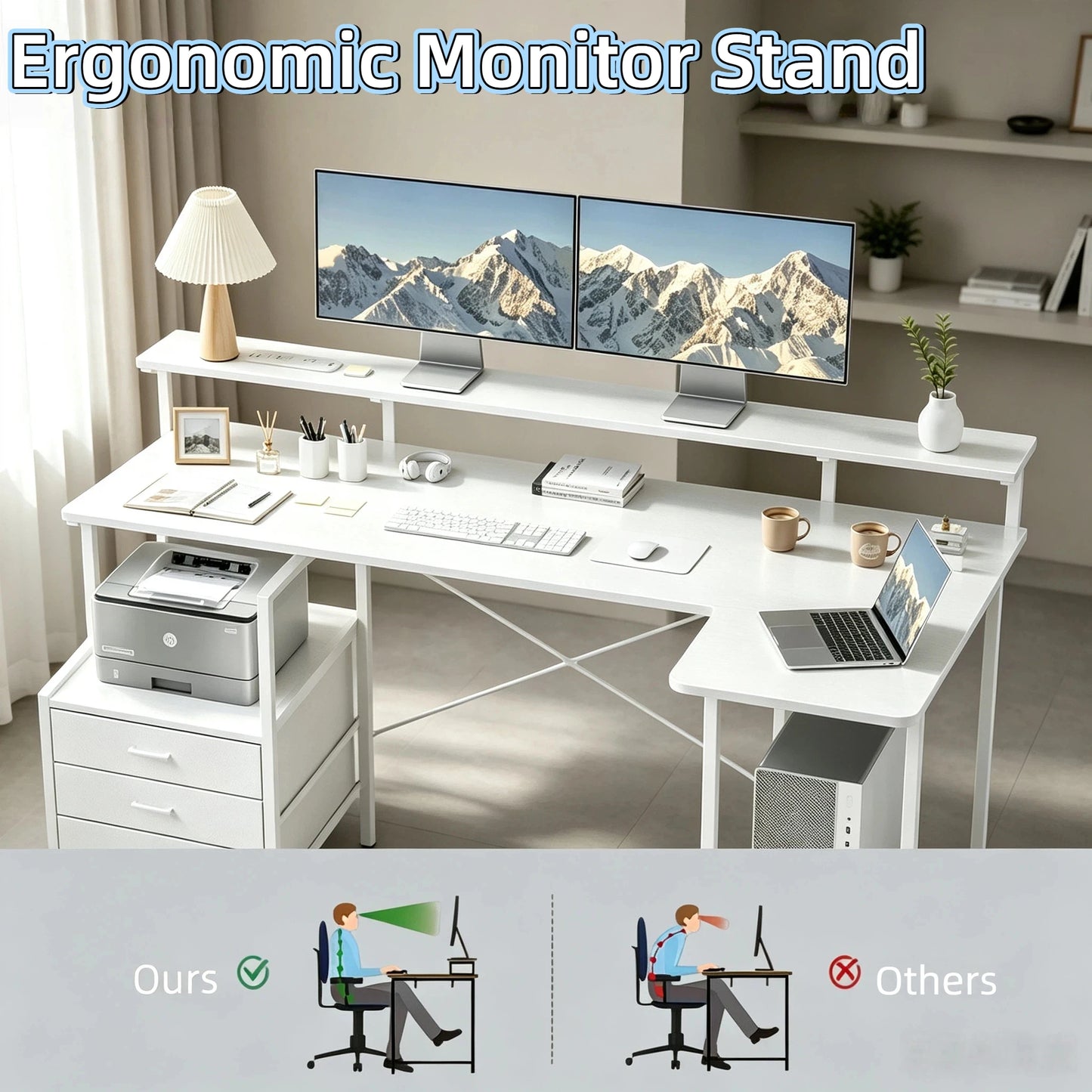 NEBMAAX Ergonomic Gaming Desk With Monitor Stand And Charging Station