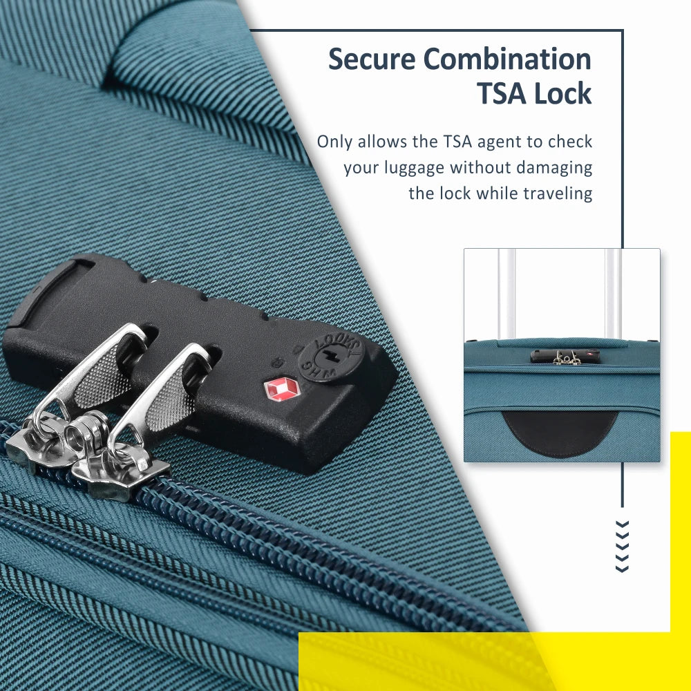 Expandable Softside Luggage Three Piece Set With Spinner Wheels TSA Lock