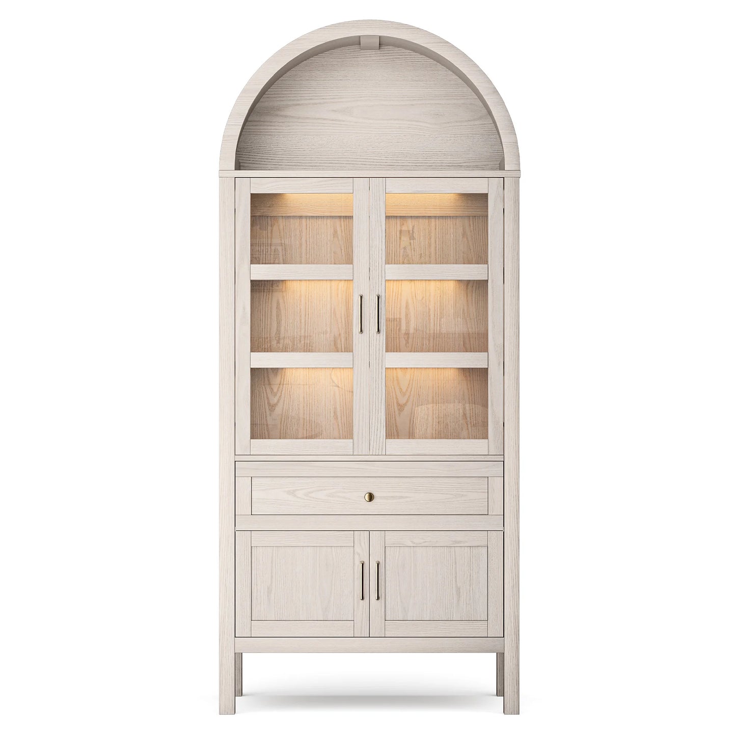 Cottinch Arched Wood Storage Cabinet With Dimmable LEDs And Adjustable Shelves