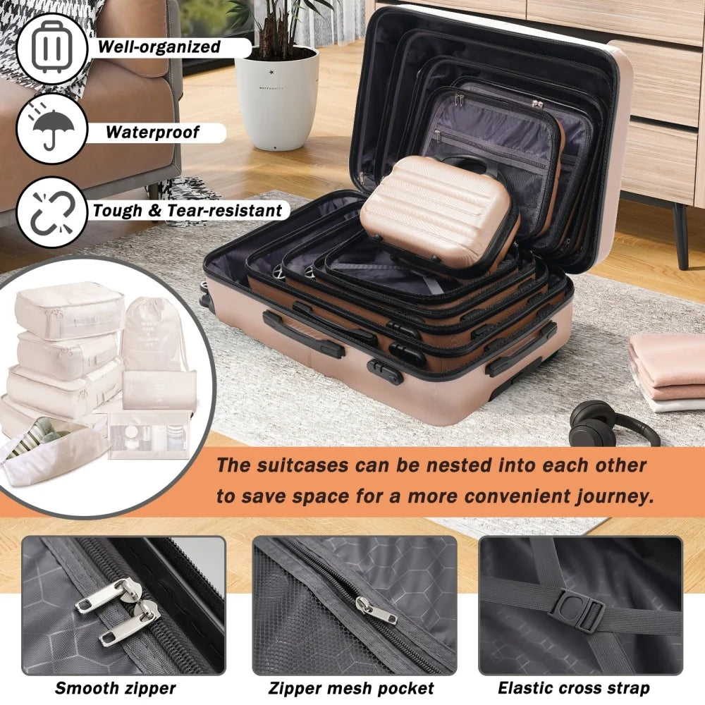 Hardshell ABS Luggage Set With Spinner Wheels Durable Travel Cases