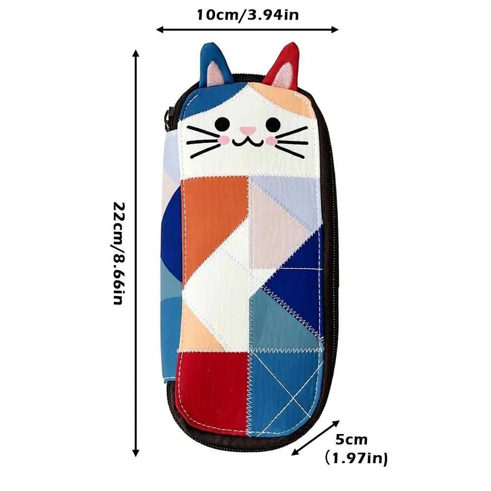 Waterproof Patchwork Cat Coin Purse With Zipper Makeup Bag Canvas