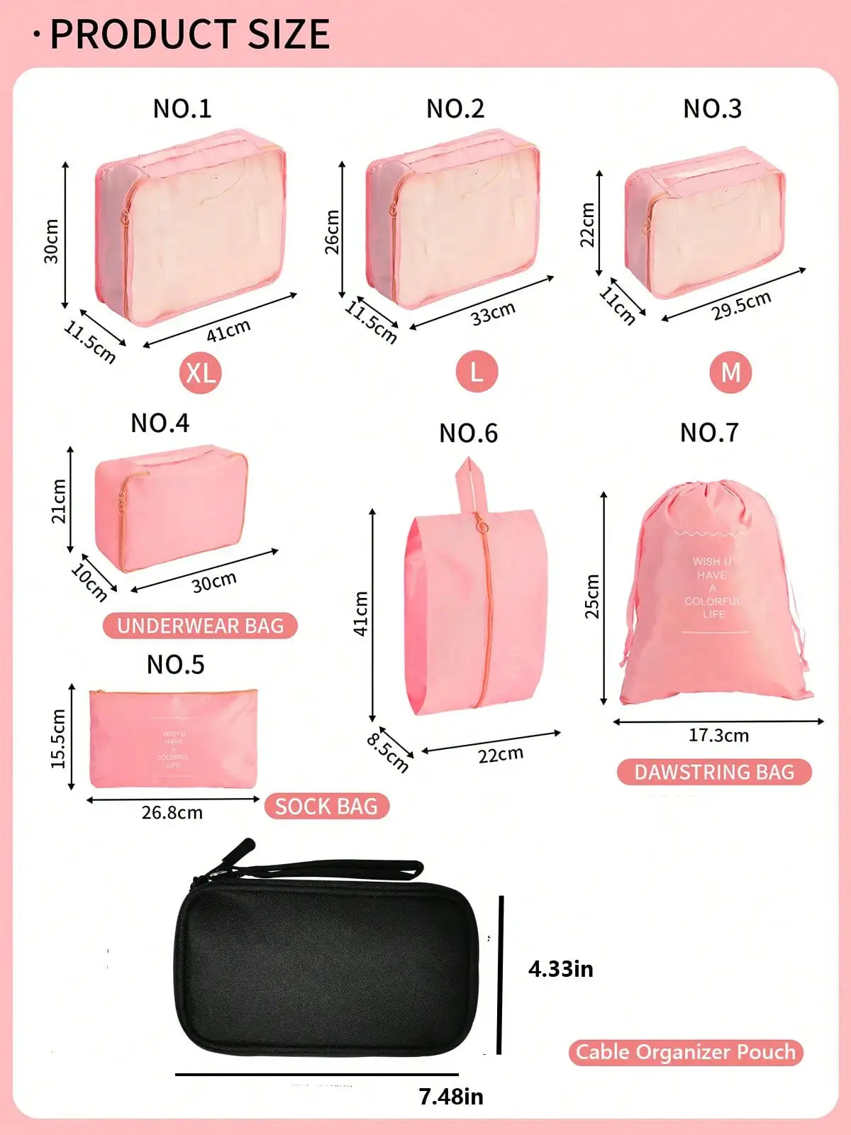 Waterproof Travel Storage Set With 8 Packing Cubes And Pouches