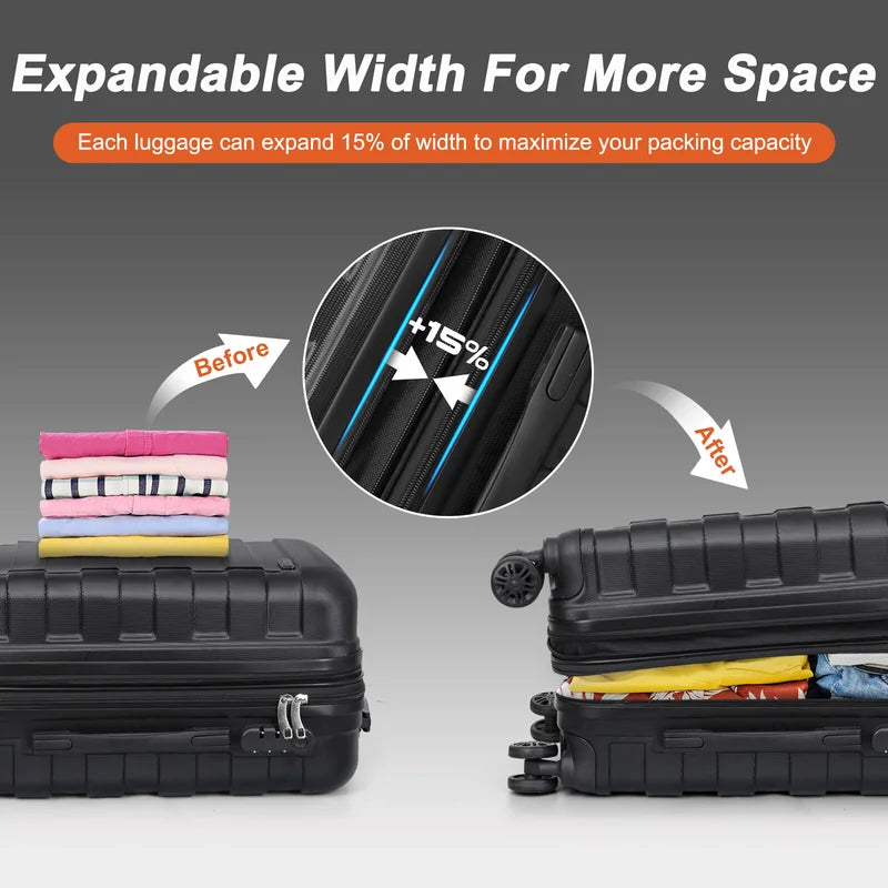 Expandable 3-Piece Luggage Set Hardshell ABS TSA Lock