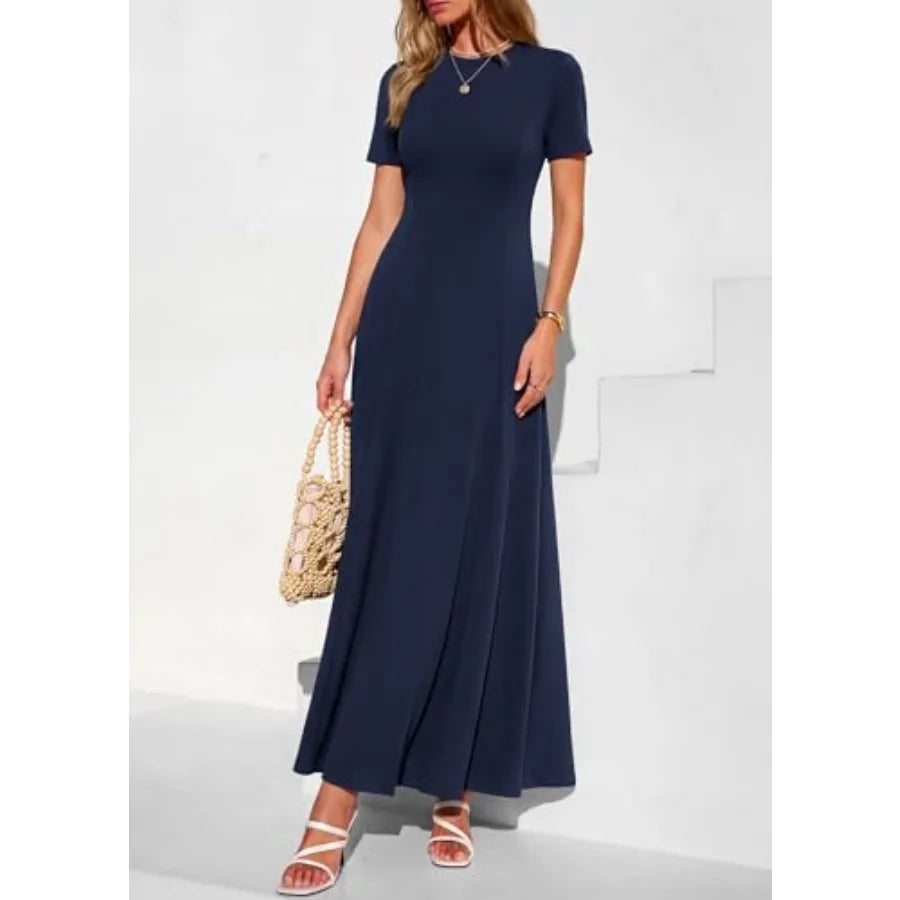Kirundo Pleated Maxi Dress Short Sleeve Wedding Guest A Line With Pockets