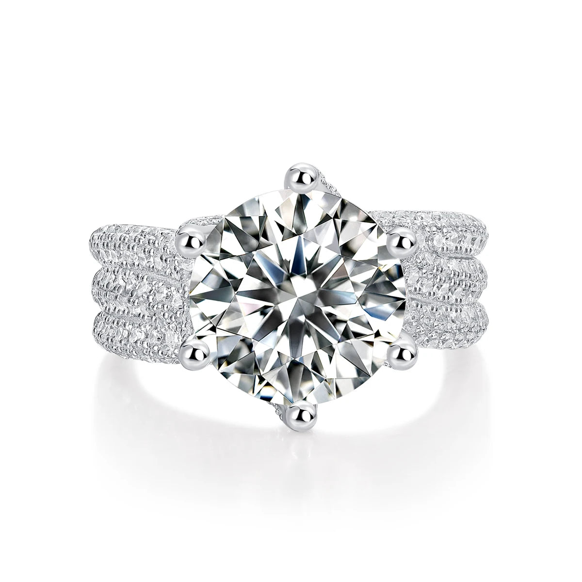 Moissanite Engagement Ring In Sterling Silver Round Brilliant Claw Setting