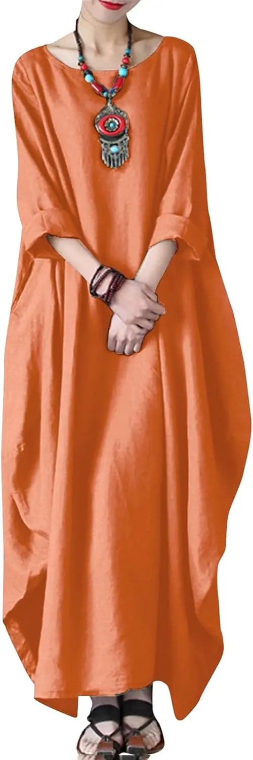 Cotton Caftan Maxi Dress Loose Fit For Autumn Casual