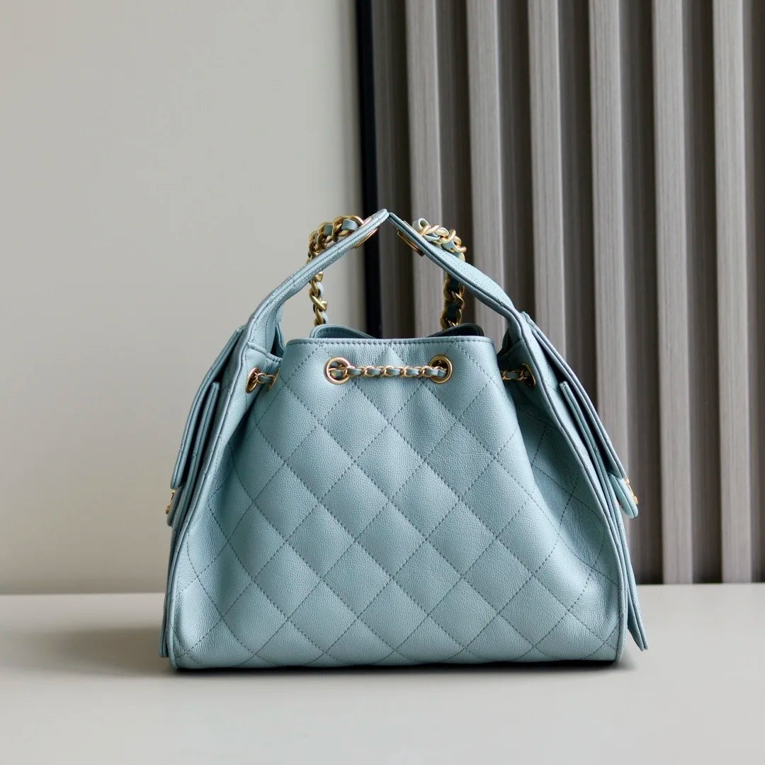 Women's Quilted Shoulder Bag With Chain Handle Faux Leather Tote