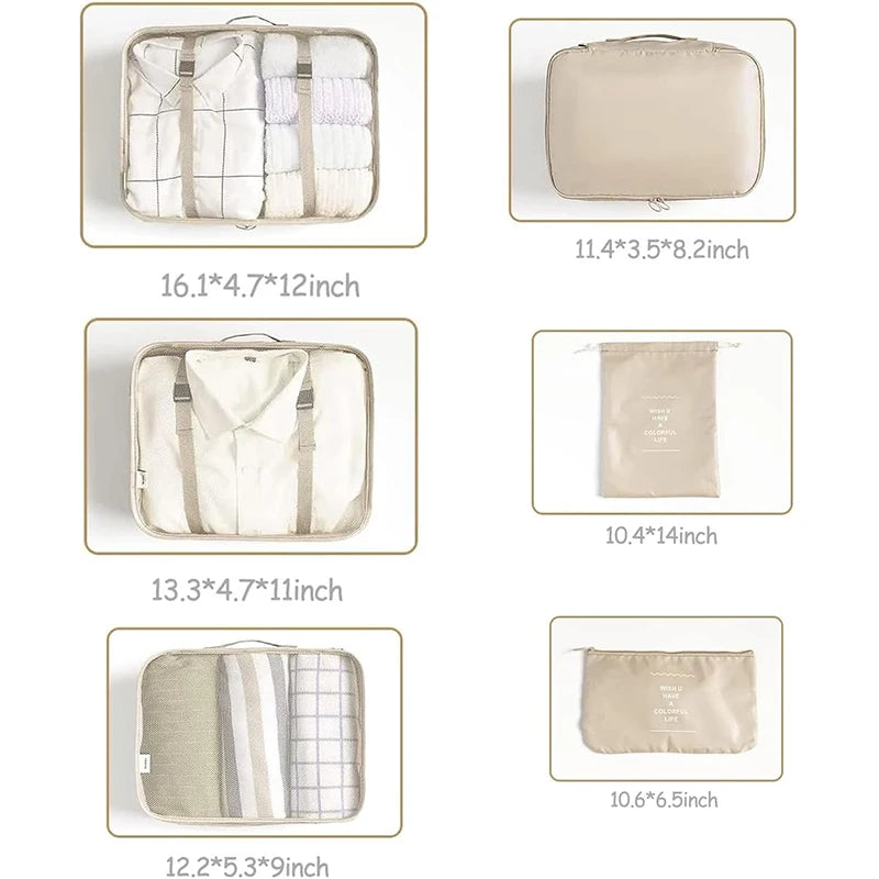 Six Piece Packing Cube Travel Organizer Set For Luggage Carry On