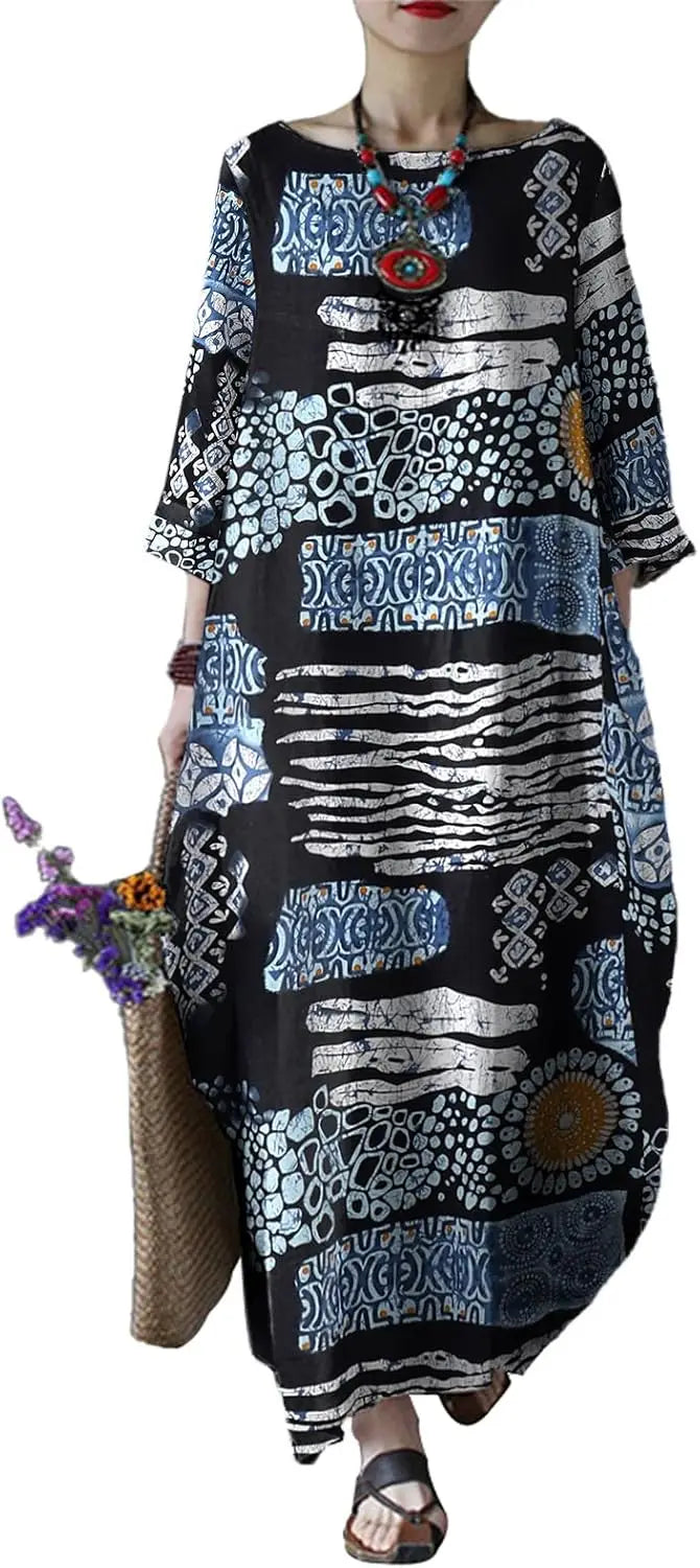 Cotton Caftan Maxi Dress Loose Fit For Autumn Casual