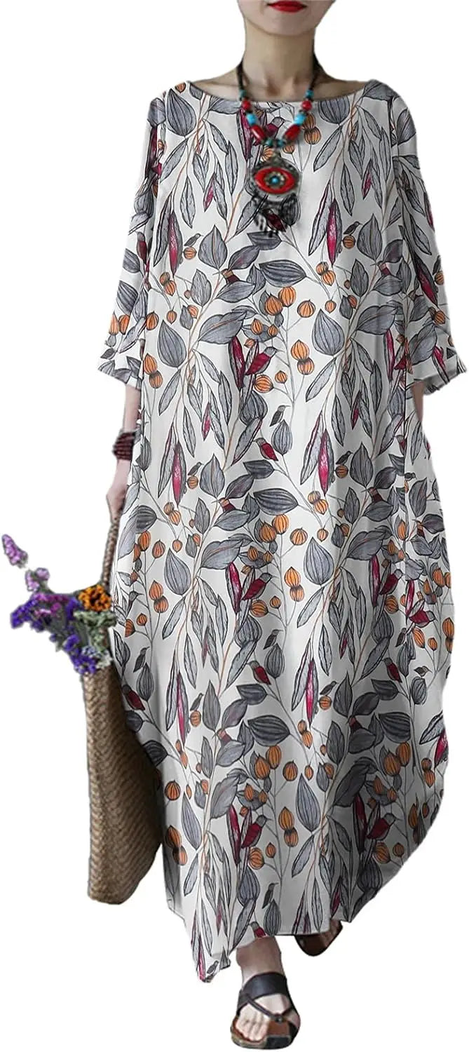 Cotton Caftan Maxi Dress Loose Fit For Autumn Casual