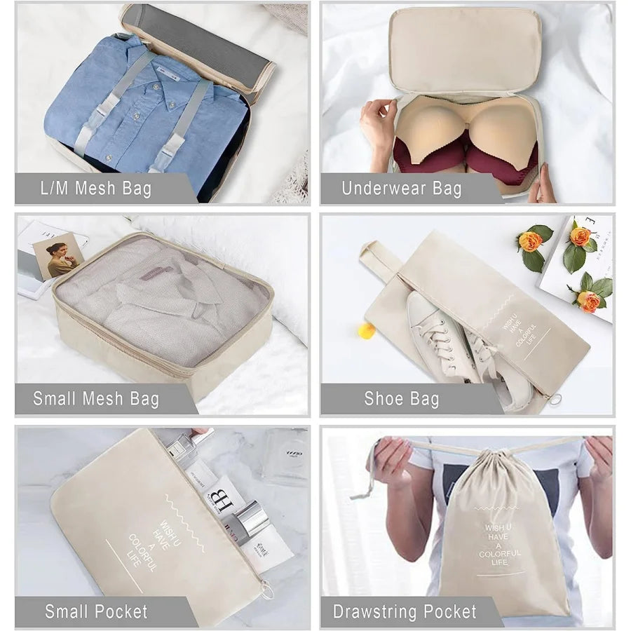 Polyester Travel Packing Cubes Luggage Storage Organizer Bags Set Portable