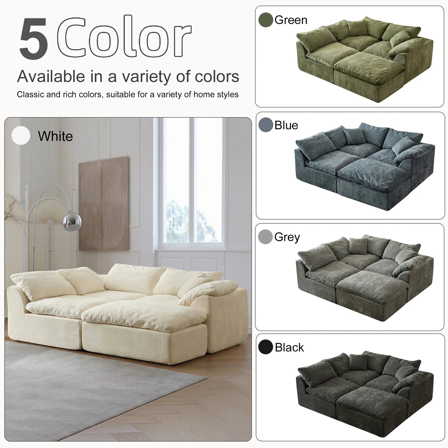 Yeflixvrau Modern Modular Sectional Sofa Cloud Couch Removable Cushions