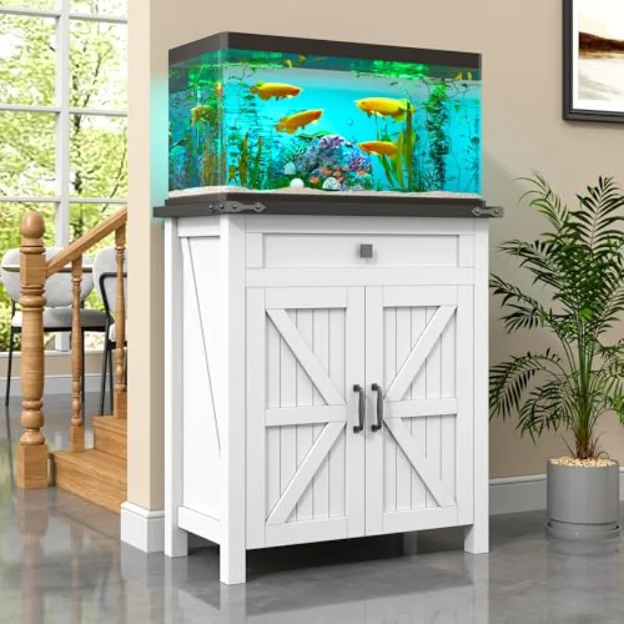 Farmhouse White MDF Fish Tank Stand With Power Outlets