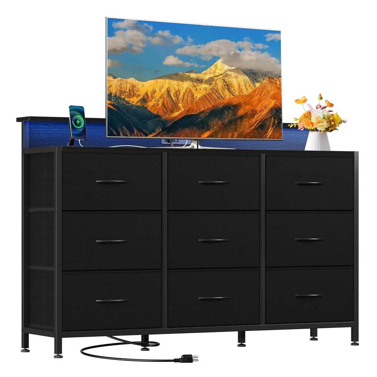 JHK Modern TV Console With Nine Fabric Drawer Storage