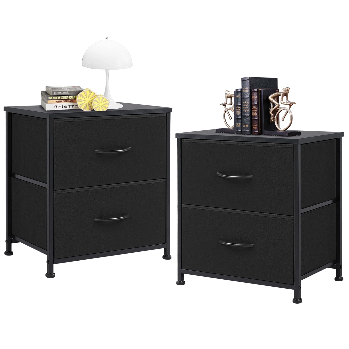 JHK Contemporary Living Room Cabinet Set Of 2 Fabric Drawers