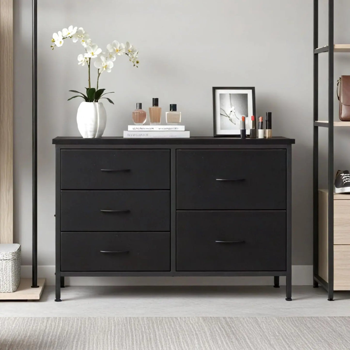 MCQ Cabinet With 5 Fabric Drawers Metal Frame Storage Console