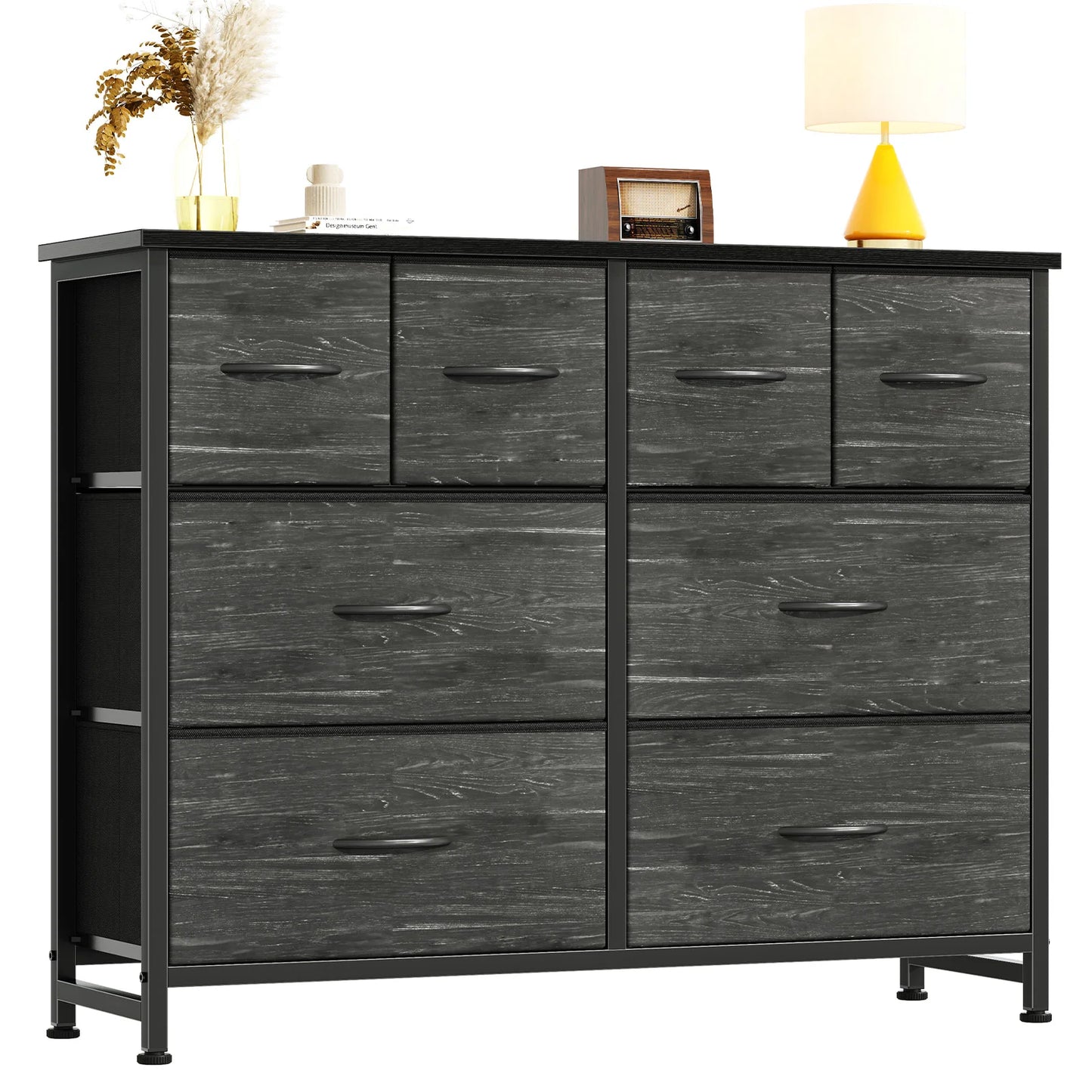 JHK Fabric Drawers Dresser With Wood Top And Metal Frame Storage Tower