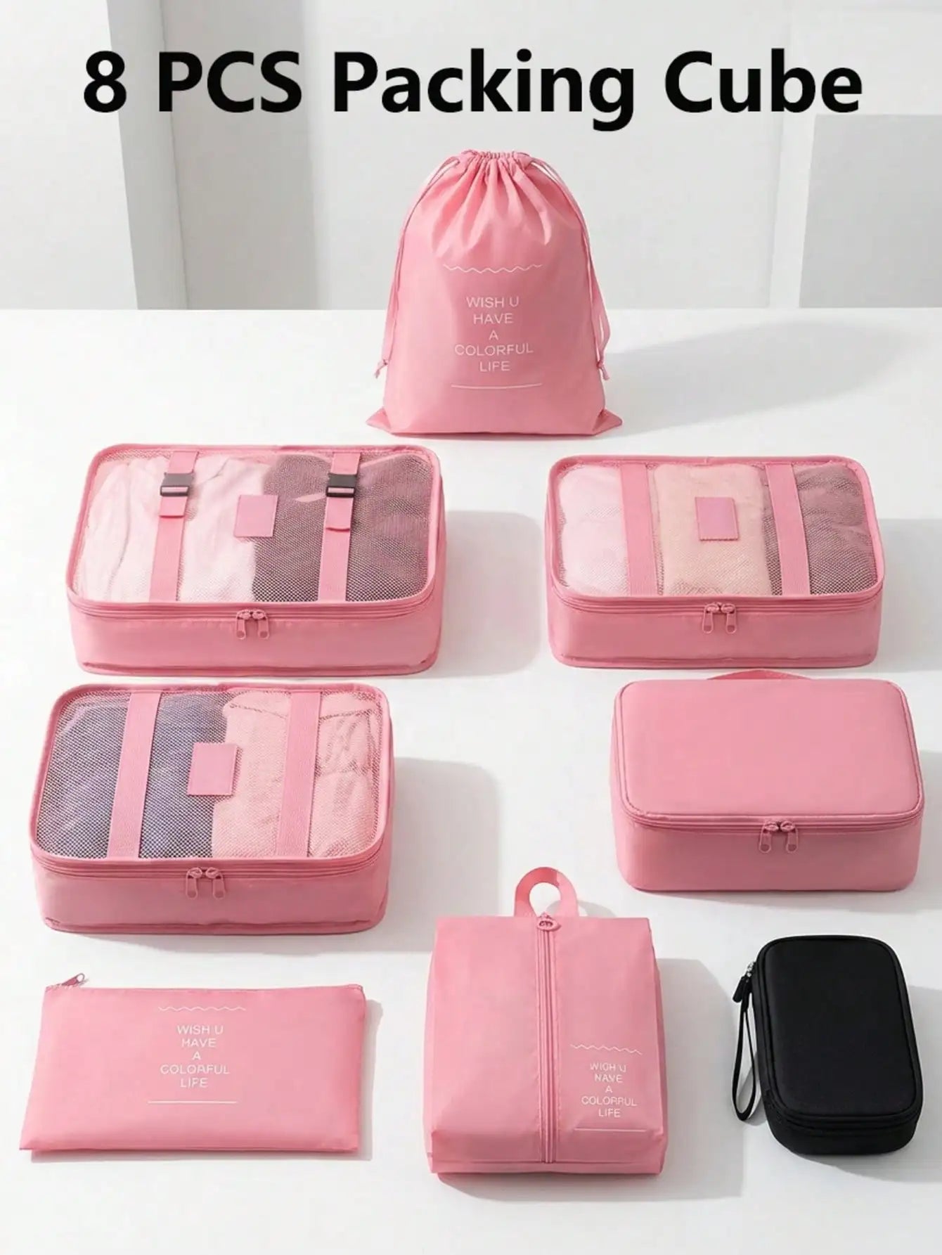 Waterproof Travel Storage Set With 8 Packing Cubes And Pouches
